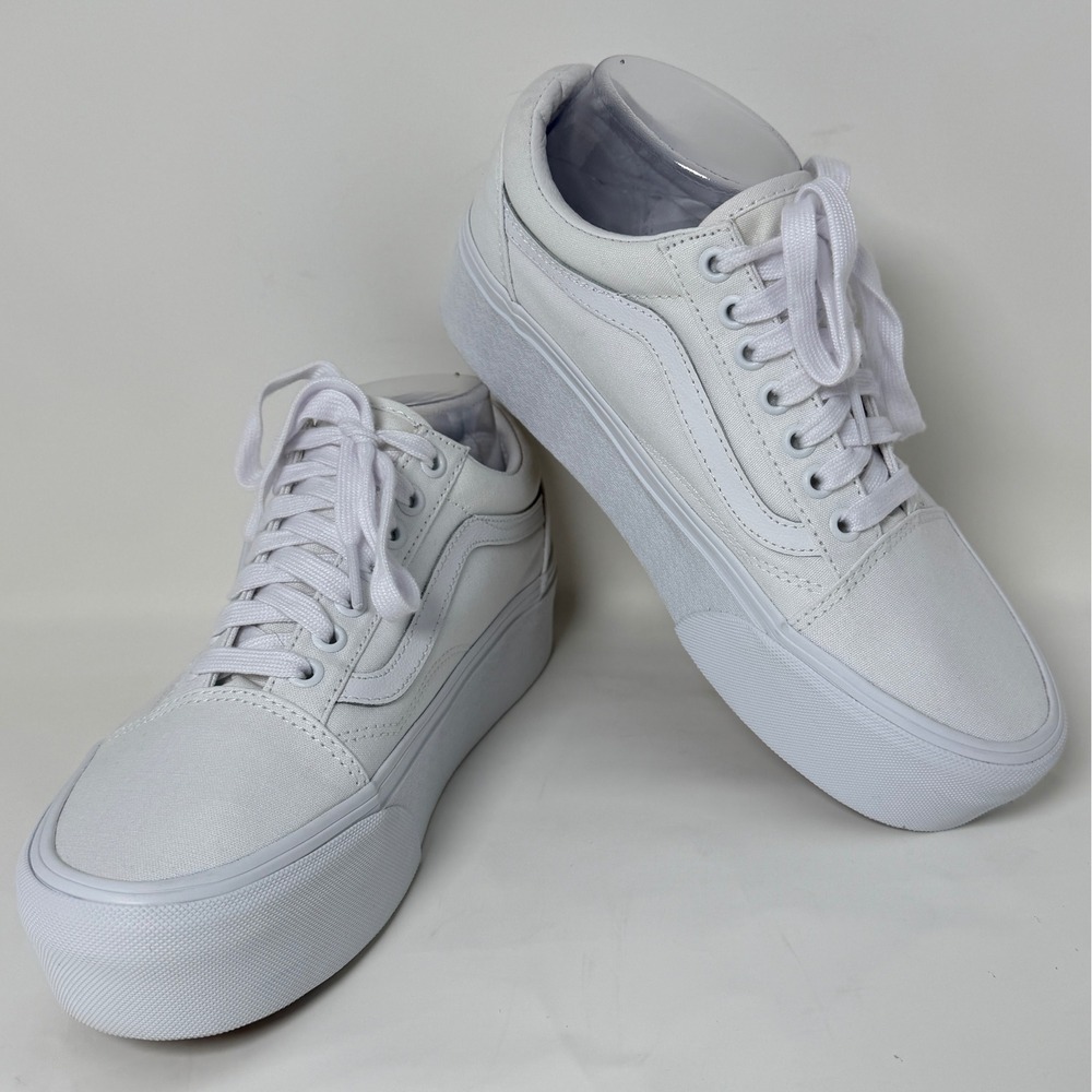 Vans Old Skool Stackform True White Canvas Platform Sneakers Mens 7 Womens 8.5 - Picture 14 of 16